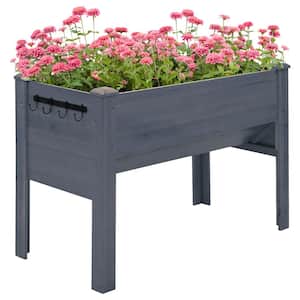 48 in. Gray Raised Garden Bed with Tool Hooks