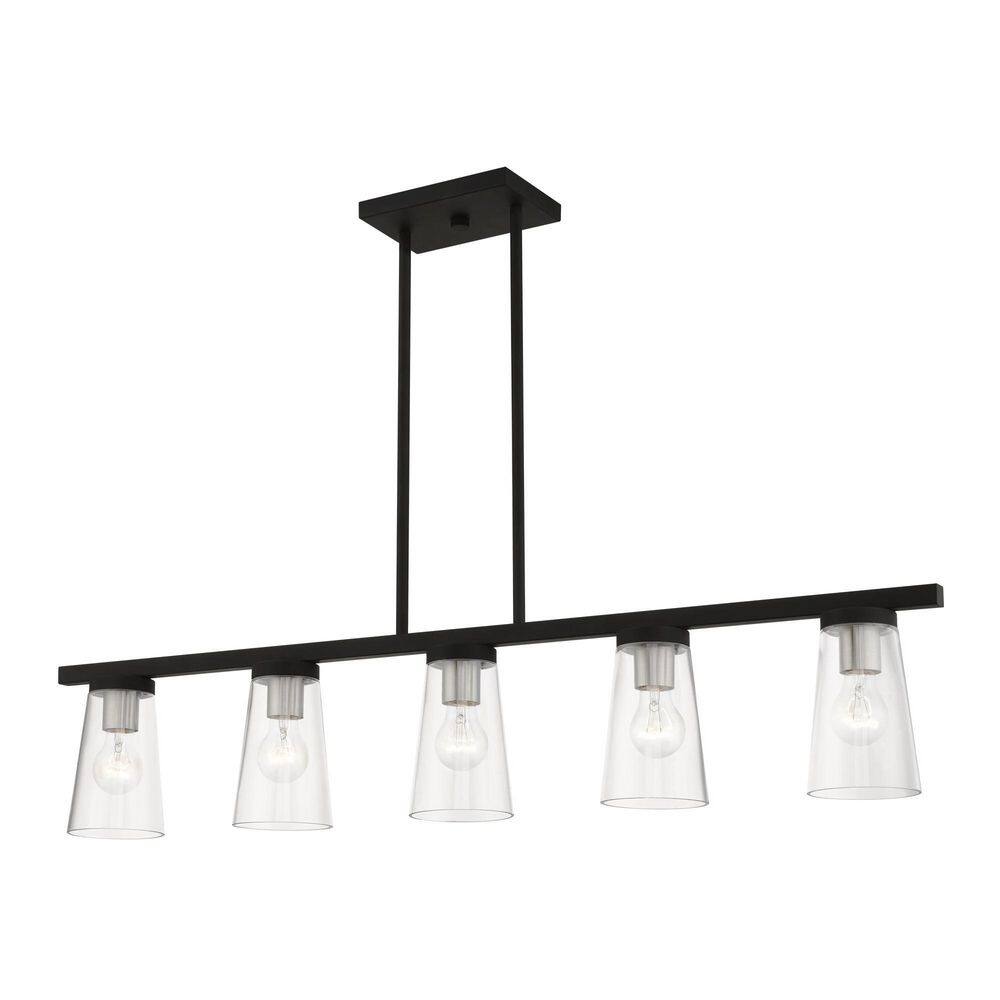 Cityview Contemporary 5-Light Linear Chandelier in Black and Brushed Nickel