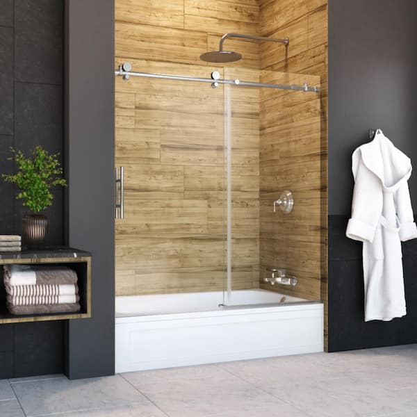 Eclipse 60 in. W x 60.5 in. H Frameless Sliding Tub Door in Chrome