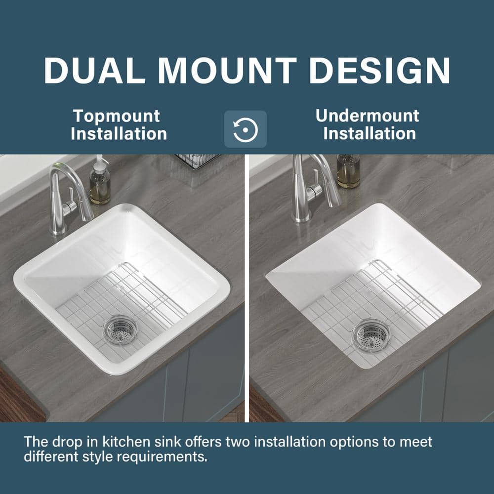 18'' White Fireclay Undermount Single Bowl Kitchen Sink