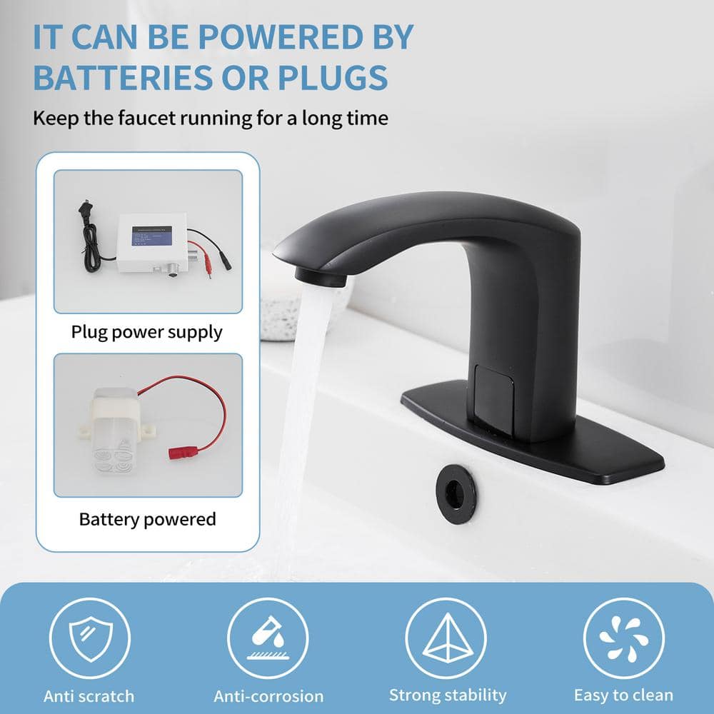 Matte Black Stainless Steel Touchless Bathroom Faucet with Deck Plate