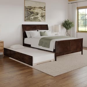 Portland Walnut Brown Solid Wood Frame Queen Platform Bed with Matching Footboard and Twin XL Trundle