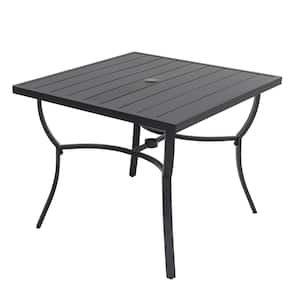 Nuu Garden Black Square Aluminum Outdoor Dining Table with 1.97 in. Umbrella Hole