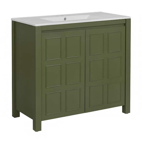 36 in. W x 18.3 in. D x 34 in. H Single Sink Bath Vanity in Olive Green with White Ceramic Top