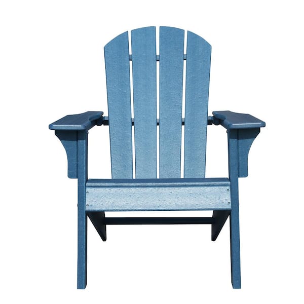 Miscool Classic Blue Plastic Adirondack Chair with Fan-Shaped Backrest and Armrests