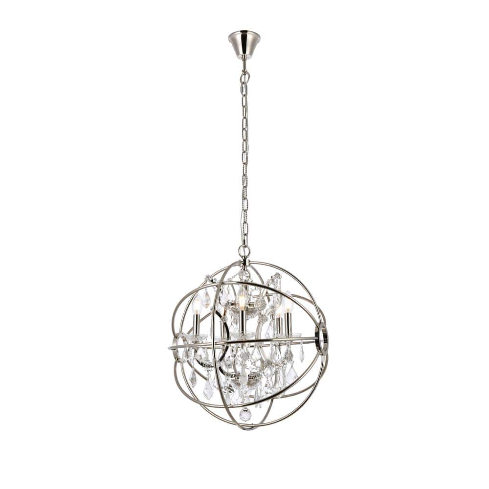 Timeless Home 20 in. 5-Light Polished Nickel Pendant Light, Bulbs Not Inclu