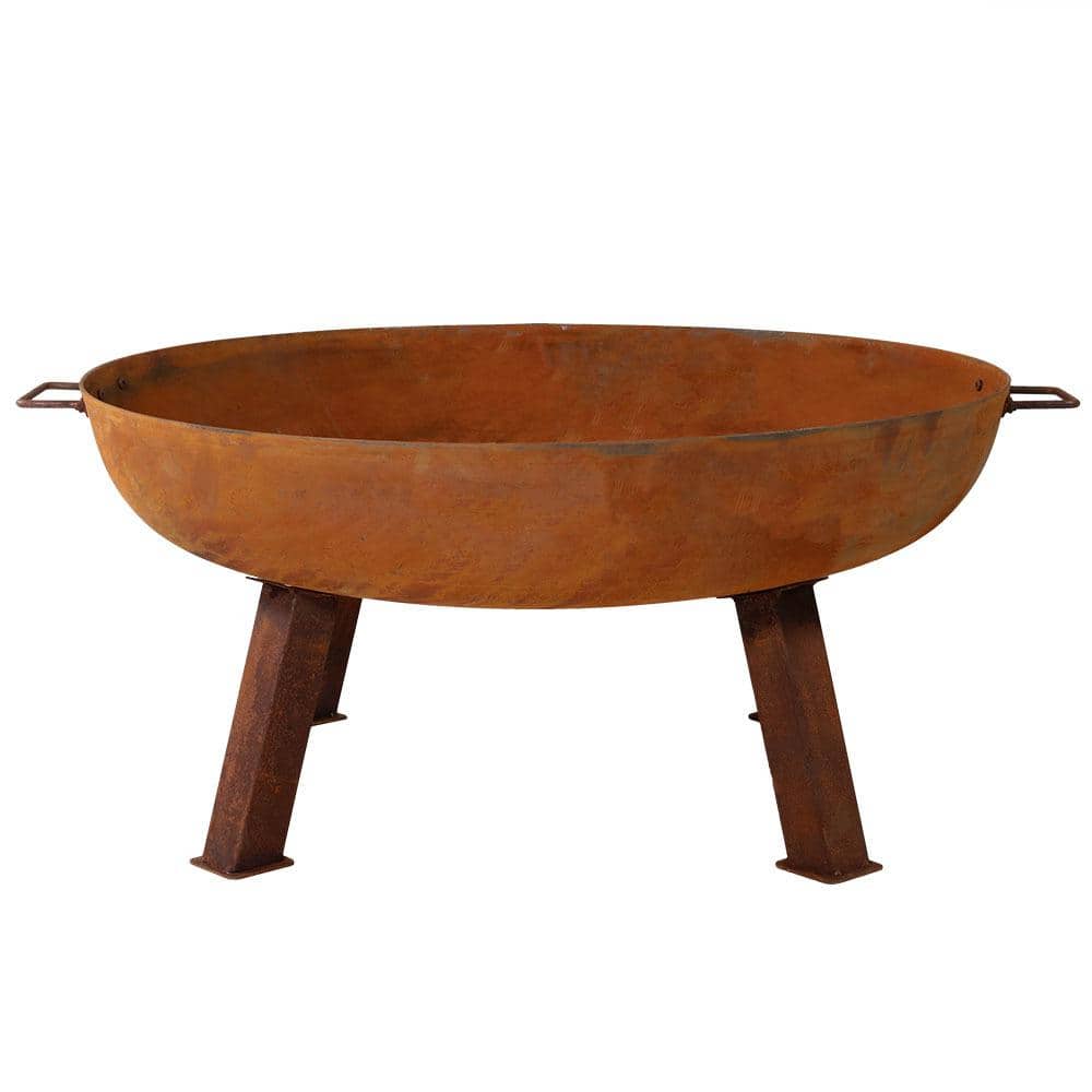 Rustic Cast Iron 34" Outdoor Wood-Burning Fire Pit Bowl with Handles