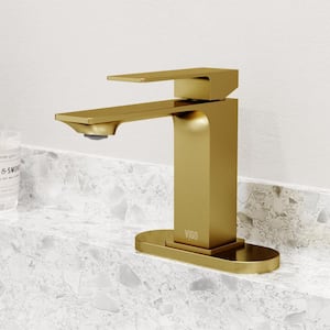 Dunn Single-Handle Single Hole Bathroom Faucet with Deck Plate in Matte Brushed Gold