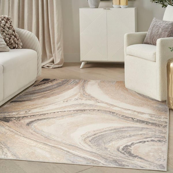 Brushstrokes Cream Grey 5 ft. x 7 ft. Abstract Contemporary Area Rug