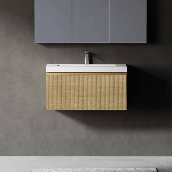 FAMYYT 32 in. W x 19.9 in. D x 20.1 in. H Single Sink Floating Bath Vanity in White with White Ceramic Top