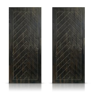48 in. x 84 in. Hollow Core Charcoal Black Stained Pine Wood Interior Double Sliding Closet Doors