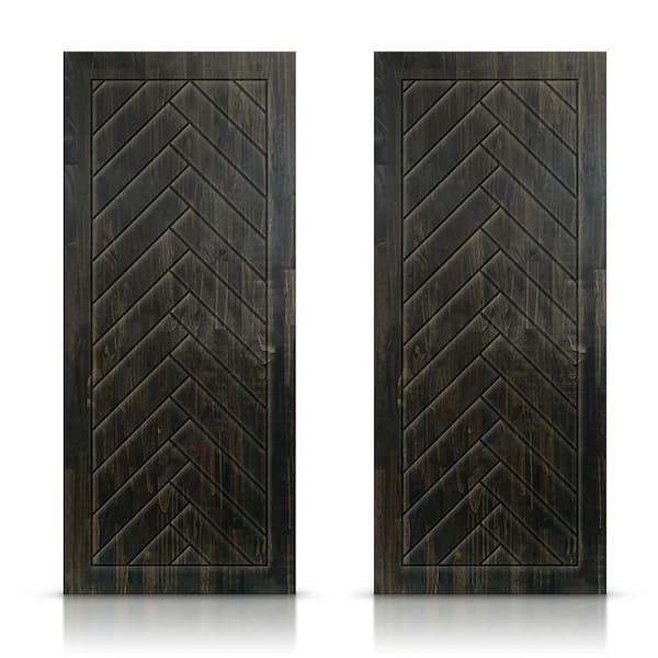 72 in. x 96 in. Hollow Core Charcoal Black Stained Pine Wood Interior Double Sliding Closet Doors