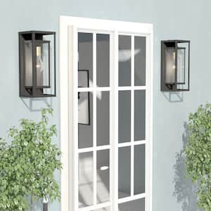 Montpelier 1-Light Hardwired 16 in. H Black Outdoor Sconce Dusk to Dawn Wall Lantern Sconce (2-Pack)