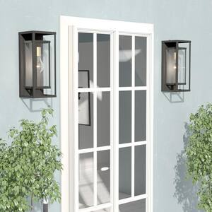 Montpelier 1-Light Black Hardwired 16 in. H Outdoor Sconce Dusk to Dawn Wall Lantern Sconce (4-Pack)