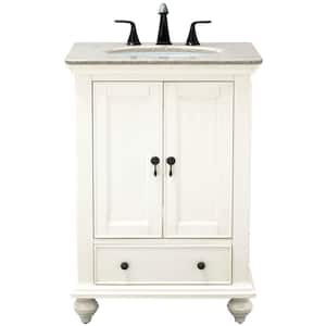 Newport 25 in. W x 21.5 in. D Bath Vanity in Ivory with Granite Vanity Top in Champagne with White Sink