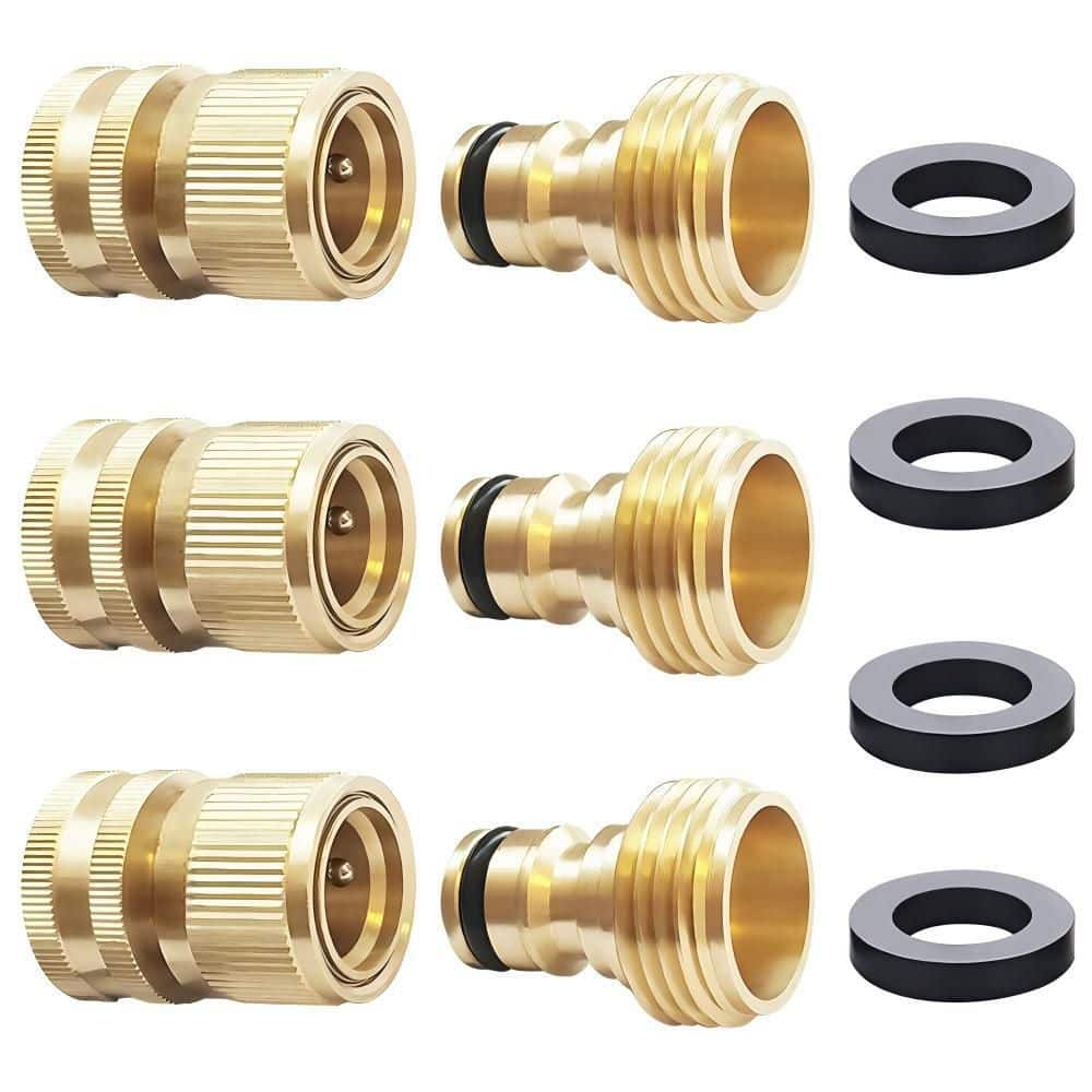 3-Set Solid Brass Quick Connector, 3/4 in. Garden Hose Fitting Water Hose Connectors price history on PriceWatchPro