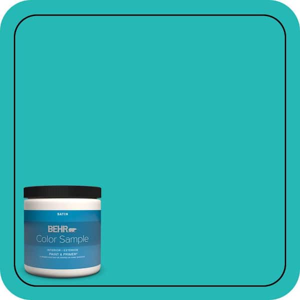 BEHR PREMIUM PLUS 8 oz. #MQ4-21 Caicos Turquoise Satin Enamel Interior/Exterior Paint & Primer Color Sample