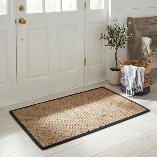 Natural Fiber Beige/Black Doormat 3 ft. x 4 ft. Border Area Rug