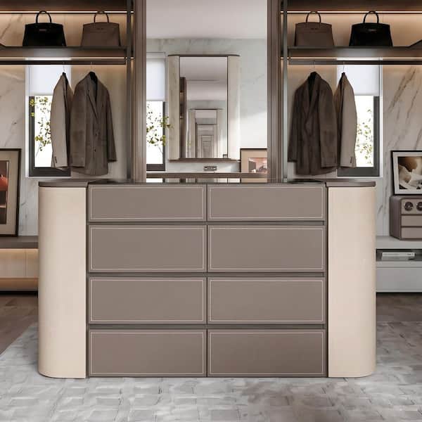 grey glass dresser Homsee Gray 10-Drawer 59 in. Wide with Top Display, 4-Swivel Side Cabinets, 12-Interior Shelves Elvera
