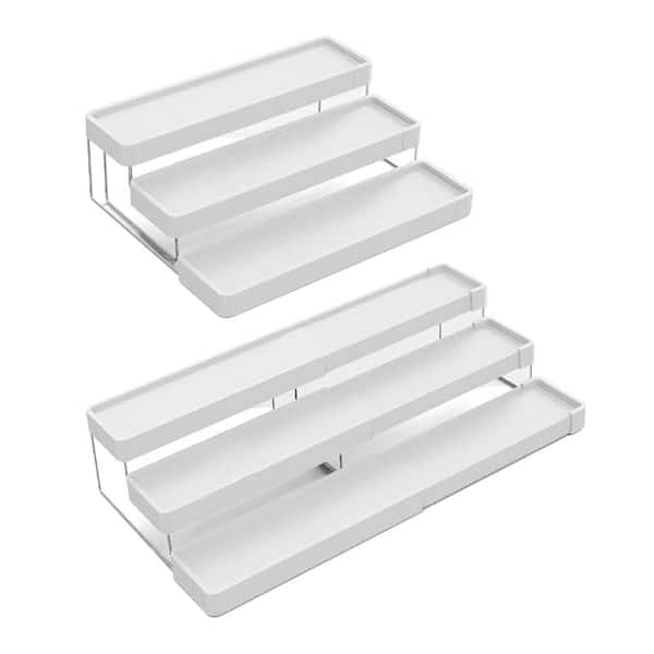 Expandable 3-Tier White Spice Rack Organizer for Cabinet Countertop Pantry Easy Visibility and Access