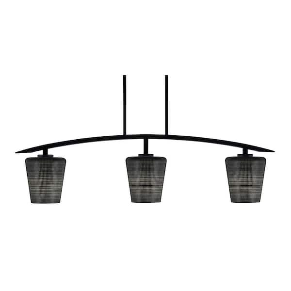 Unbranded Siena 41 in. 3-Light Matte Black Chandelier with 6 in. Black Matrix Glass Shades No Bulbs Included