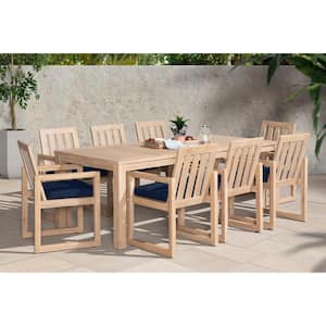 Benson 9-Piece Wood Patio Dining Set with Navy Blue Cushions