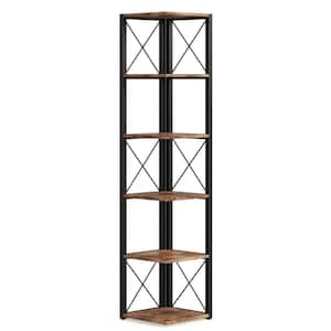 Frailey 75 in. Rustic Brown 6-Shelf Tall Narrow Bookcase Bookshelf Sto