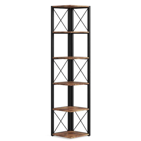 TRIBESIGNS WAY TO ORIGIN Jannelly 70.8 in. Rustic Brown Wood and Black Metal Frame 6 tier Radial Corner Shelves Bookcase Storage Rack Plant Stand