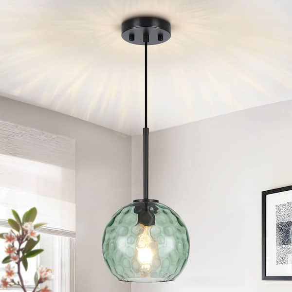 RayHome 1-Light Modern Mint Green Adjustable Pendant Light with Globe Hammered Glass Shade for Kitchen Island Bedroom