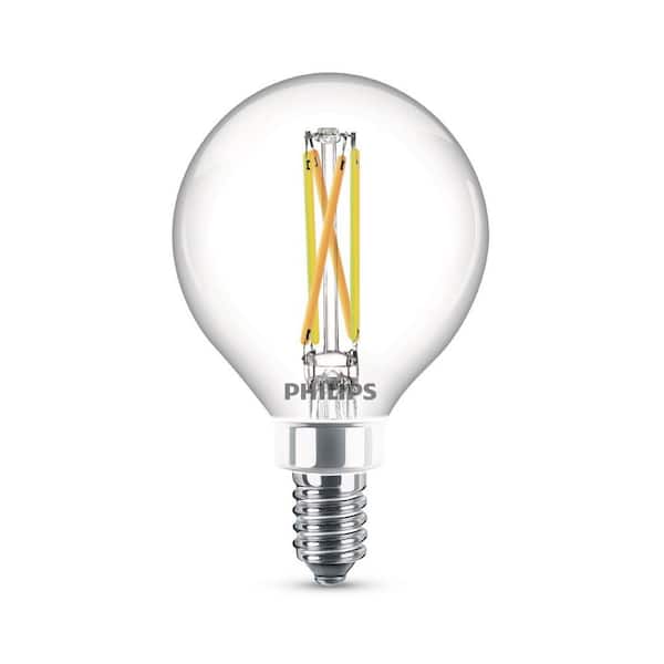 Marco Polo Roos Slim Philips 40-Watt Equivalent Ultra Definition G16.5 Clear Glass Dimmable E12  LED Light Bulb Soft White Warm Glow 2700K (2-Pack) 573303 - The Home Depot
