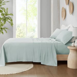 300-Thread Count Organic 4-Piece Aqua Cotton King Deep Pocket Sheet Set