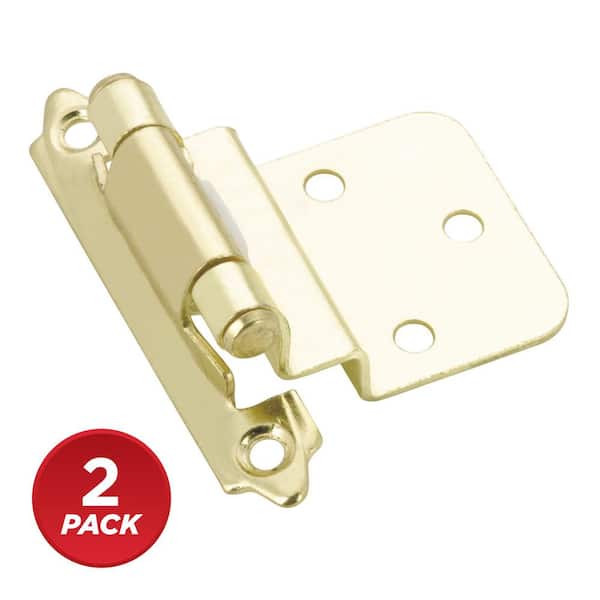 (2-Pack) Brass Semi-Concealed Self-Closing 3/8 in. Overlay for Face Frame Cabinet Hinge