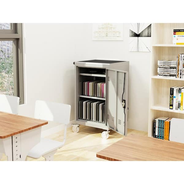 32-Device Charging and Storage Cart for iPad Laptop Computers & Chromebook Charging Docking Cart in Grey