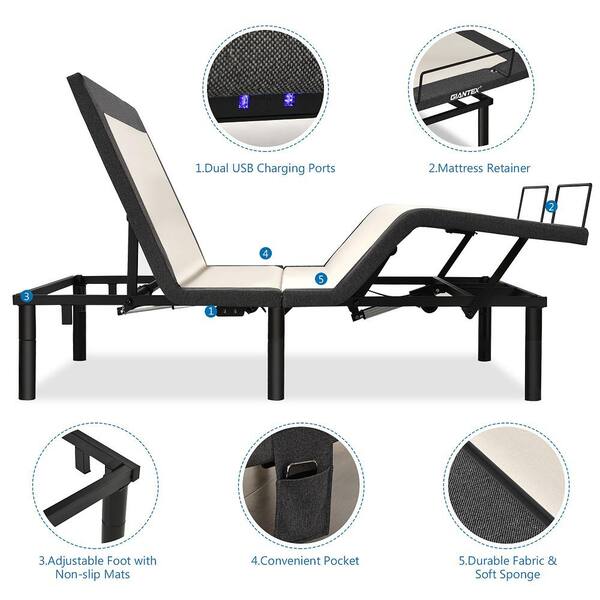 Costway White Queen Size Adjustable Bed Base Electric Frame With Massage Modes Hw67766 Costway White Queen Size Adjustable Bed, Can You Use Bed Risers On An Adjustable Base