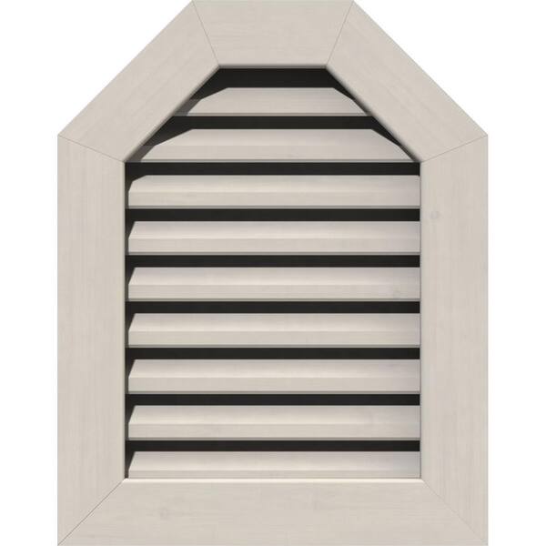 Ekena Millwork 29 in. x 21 in. Octagon Primed Smooth Pine Wood Built-in Screen Gable Louver Vent