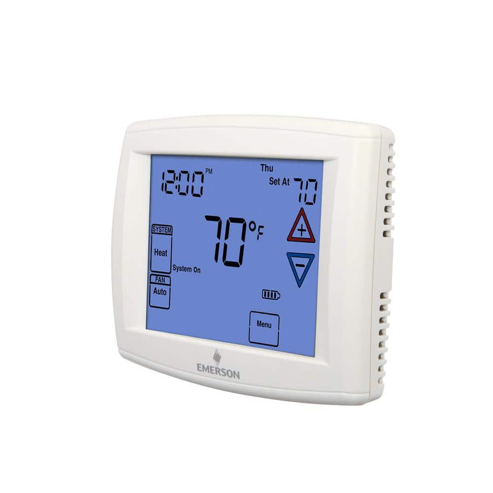 Emerson White Programmable Touchscreen Thermostat with Heat Pump