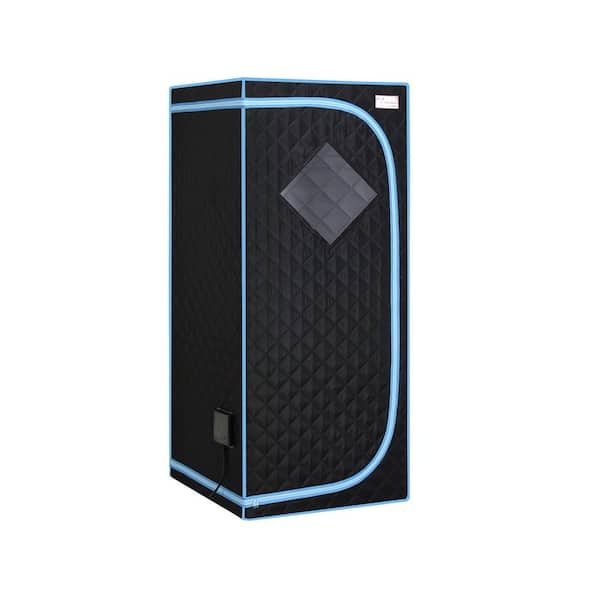 Unbranded FCC-Certified Black Portable 1-Person Sauna with Infrared Panels, Heating Foot Pad, Controller, Foldable Chair, light