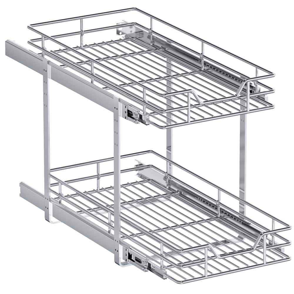 11.5 in. W x 21.5 in. D 2-Tier Pull Out Cabinet Organizer Heavy Duty Slide Out Shelves in Chrome price history on PriceWatchPro