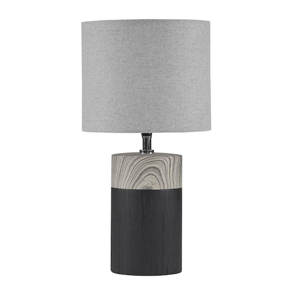 Etokfoks 17.32 in. Black Textured Ceramic Reading Desk Lamp with Cylinder Style Base and Round Drum Shade