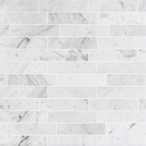 Brushed White Carrara 2 in. x 8 in. Marble Floor and Wall Subway Tile (1 Sq. Ft. / Case)