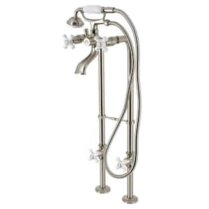 Kingston 3-Handle Freestanding Tub Faucet with Supply Line and Stop Valve in Brushed Nickel