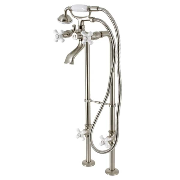 Kingston Brass Kingston 3 Handle Freestanding Tub Faucet With Supply Line And Stop Valve In