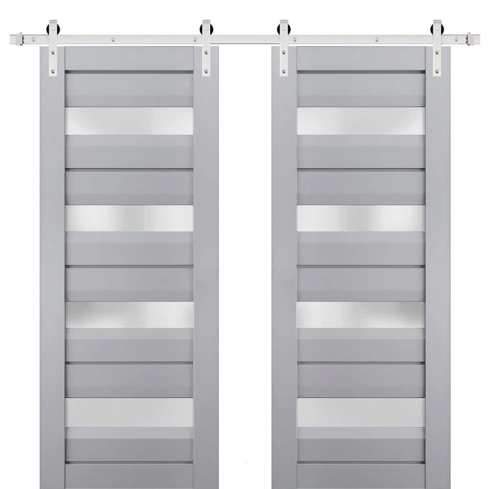 Assemble Required 24 in. x 96 in. 2-Panel Frosted Glass Matte Grey Solid Wood Sliding Barn Door with Hardware Kit price history on PriceWatchPro