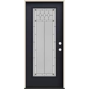 36 in. x 80 in. Left-Hand Full Lite Mission Prairie Decorative Glass Black Fiberglass Prehung Front Door