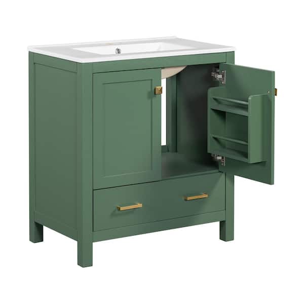 Nestfair 30 in. W x 18.3 in. D x 34 in. H Single Sink Bath Vanity in Green with White Ceramic Top