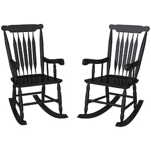 Porch Rockers Set of 2 Black Poplar Wood Outdoor Rocking Chair