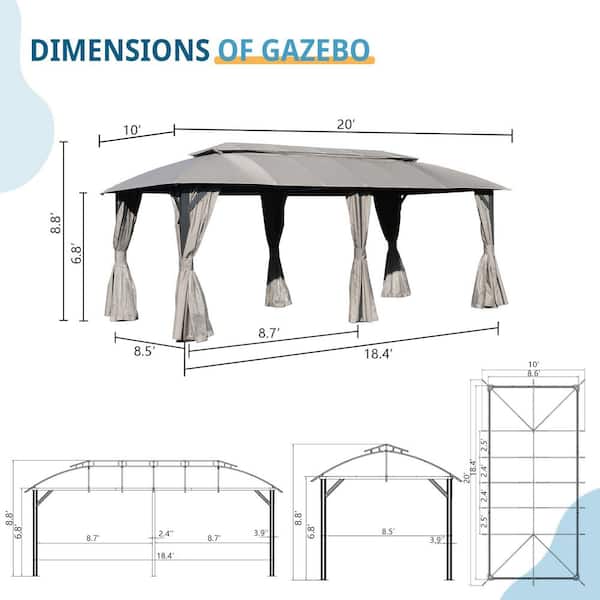 10 ft. x 20 ft. Gazebo with Double Roofs, Privacy Curtains, Mosquito Nettings, Heavy Duty Metal Frame Party Tent Canopy