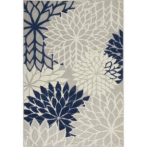 Aloha Ivory/Navy 6 ft. x 9 ft. Floral Modern Indoor/Outdoor Area Rug