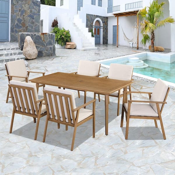 Unbranded 6 Pieces Aluminum Slat Outdoor Dining Chair, Arm Chair with Beige Cushion for Garden Backyard