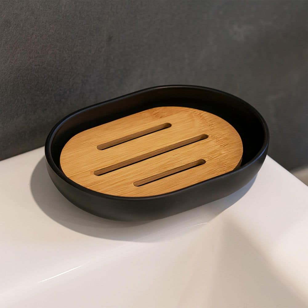 Padang Freestanding Soap Dish with Bamboo Tray Black price history on PriceWatchPro